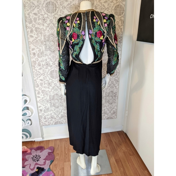 Richilene 1970s 1980s Floral Sequin Embroidered Beaded Gown - Picture 5 of 12